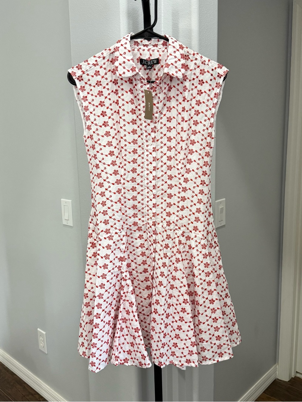 J.Crew Mini Eyelet Red White Shirt Dress Size 0 NWT Feminine - Picture 5 of 8